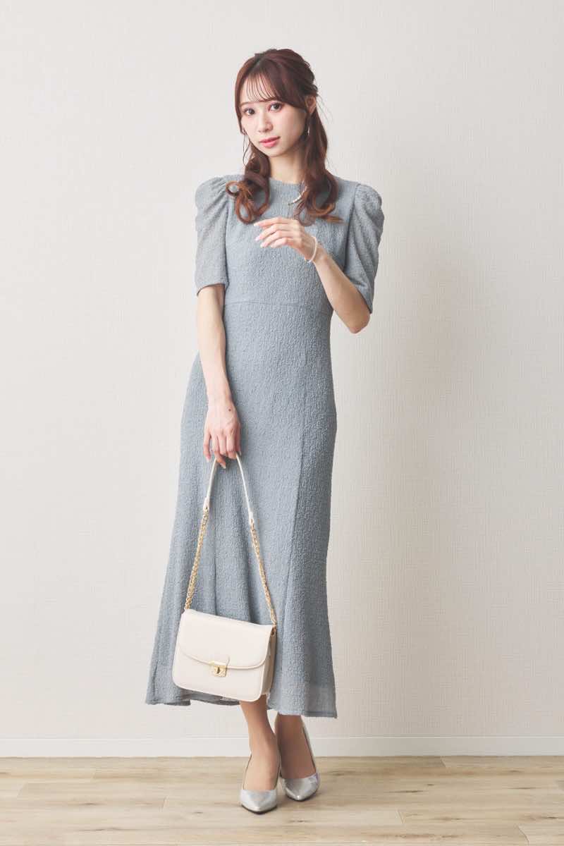 ブルーのシュリンクレースマーメイドワンピース