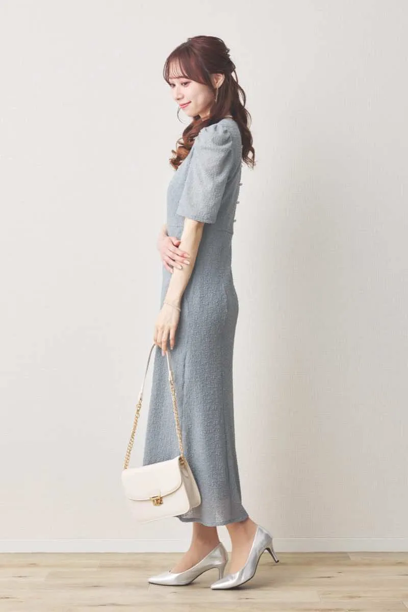 ブルーのシュリンクレースマーメイドワンピース