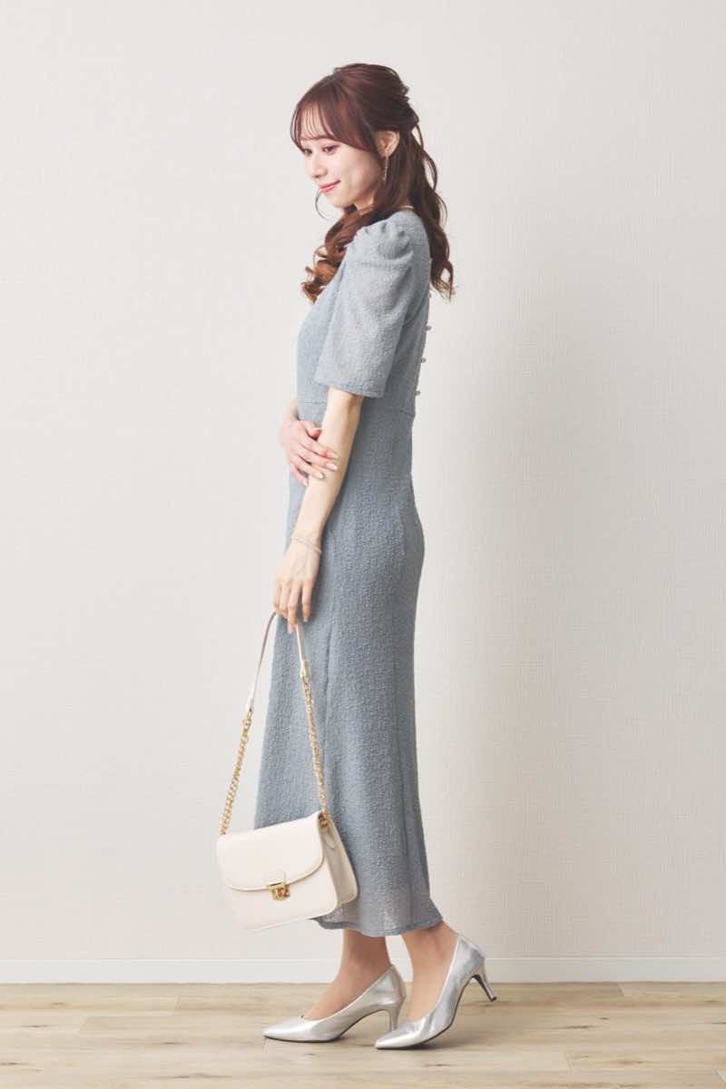 ブルーのシュリンクレースマーメイドワンピース