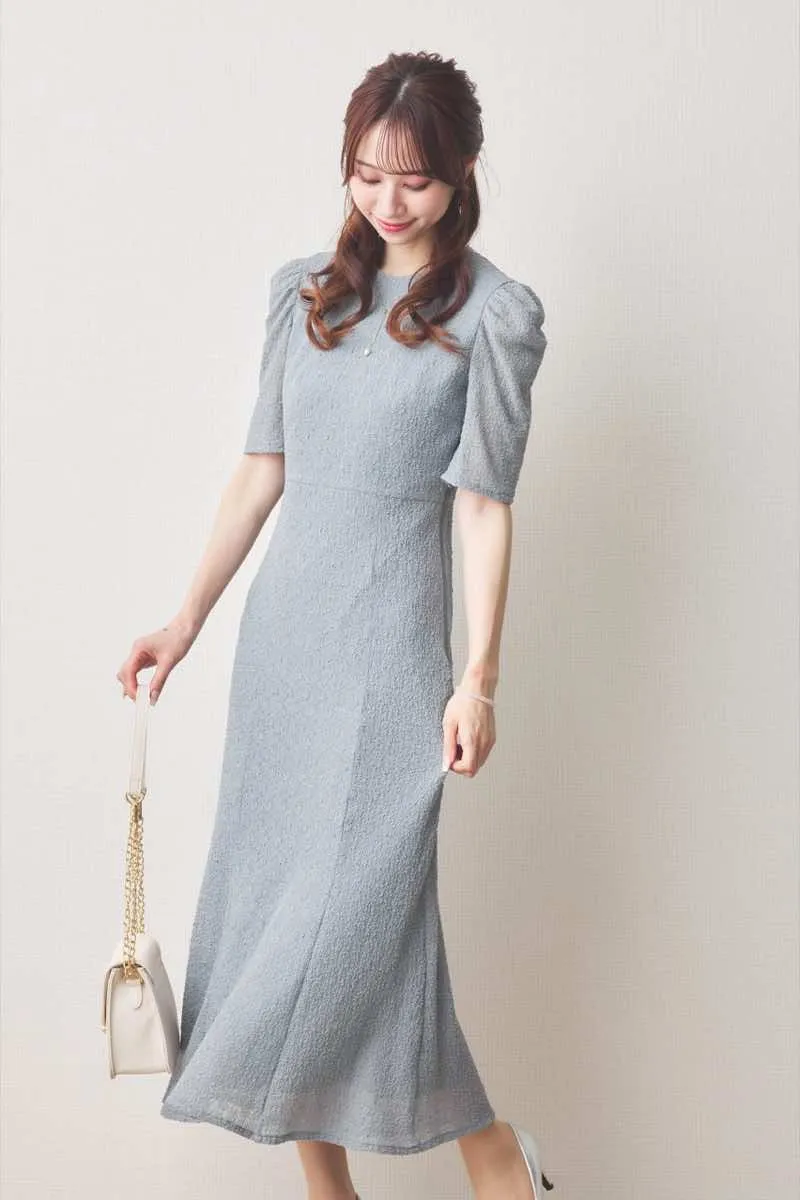 ブルーのシュリンクレースマーメイドワンピース