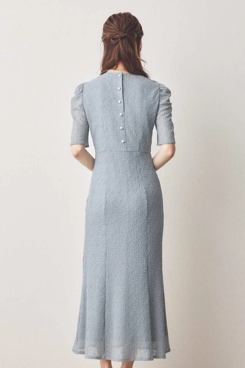 ブルーのシュリンクレースマーメイドワンピース