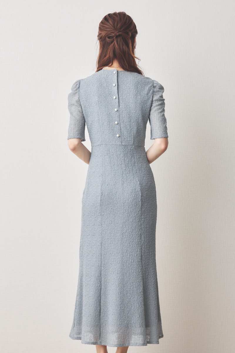 ブルーのシュリンクレースマーメイドワンピース