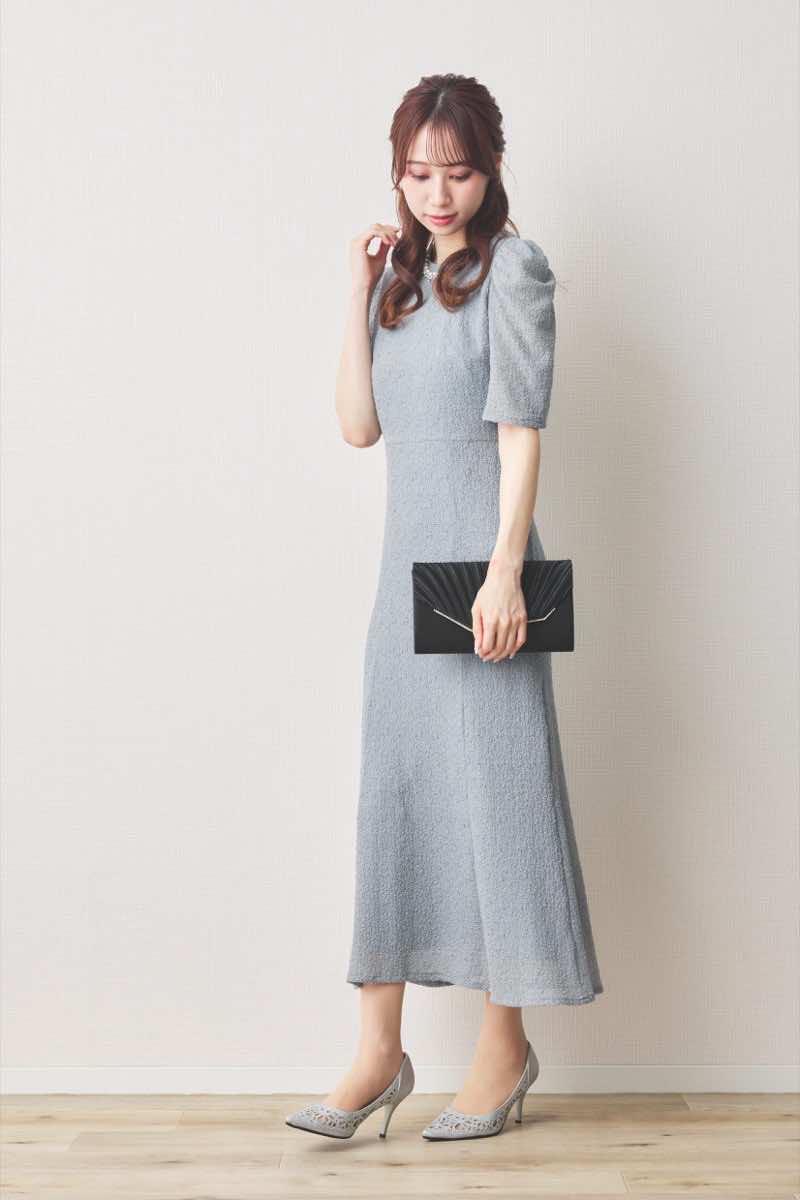 ブルーのシュリンクレースマーメイドワンピース