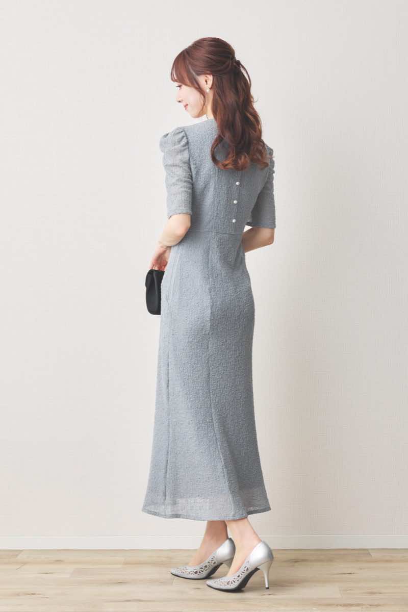 ブルーのシュリンクレースマーメイドワンピース