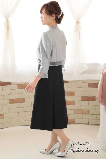 ブラックの織柄フォーマルロングドレス