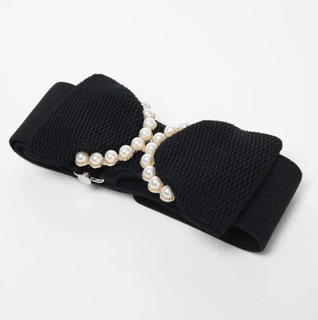 ブラックのパール付リボンベルト