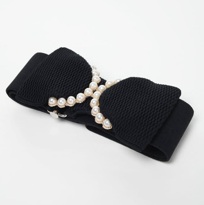 ブラックのパール付リボンベルト