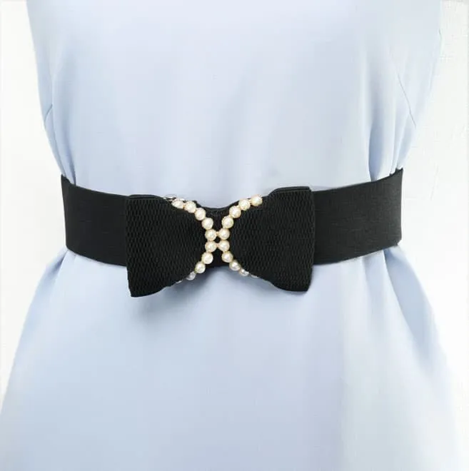 ブラックのパール付リボンベルト