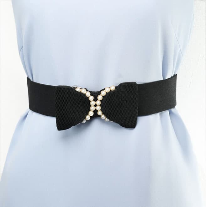 ブラックのパール付リボンベルト