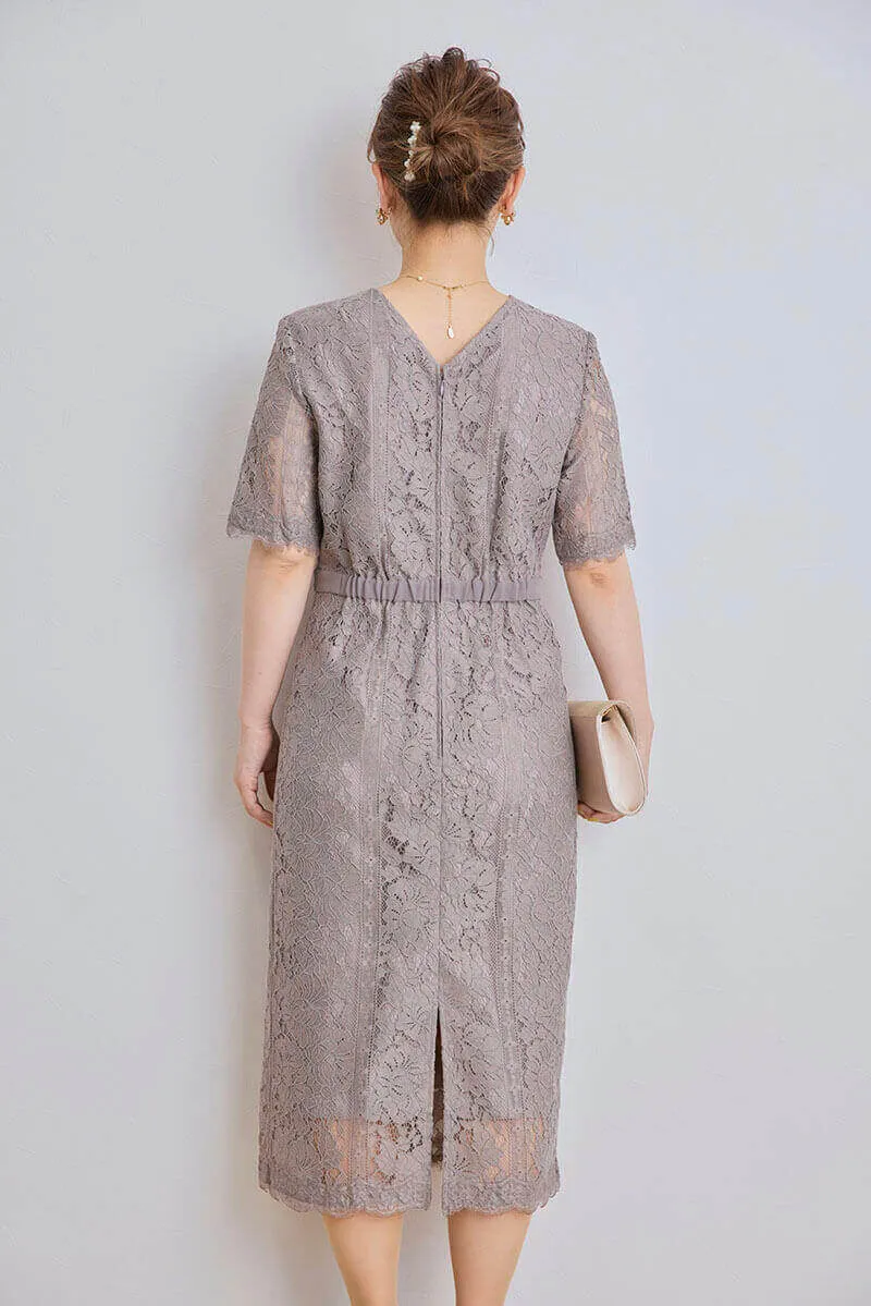 グレージュのパネルレースIラインドレス