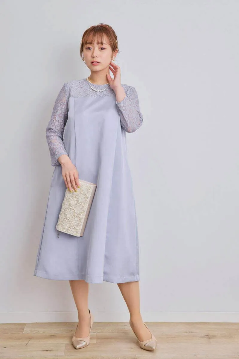 ブルーのマットサテンAラインドレス