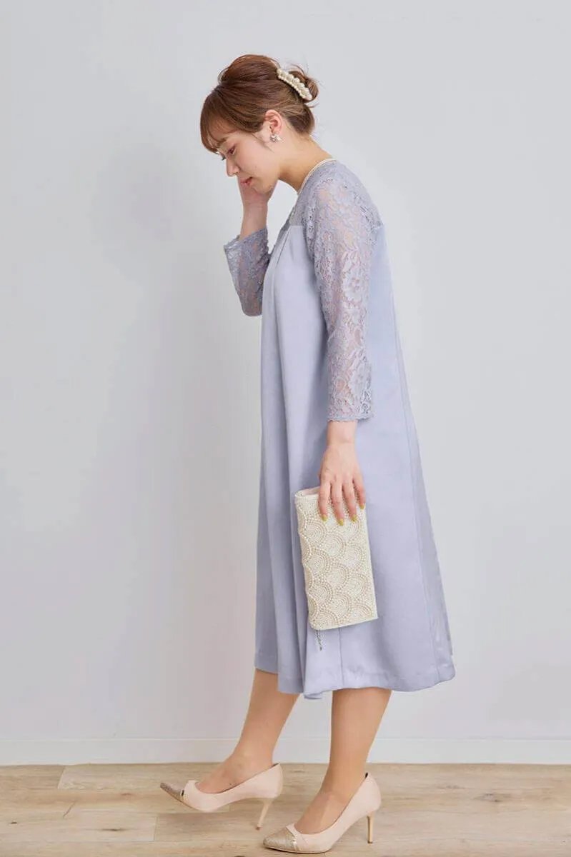 ブルーのマットサテンAラインドレス