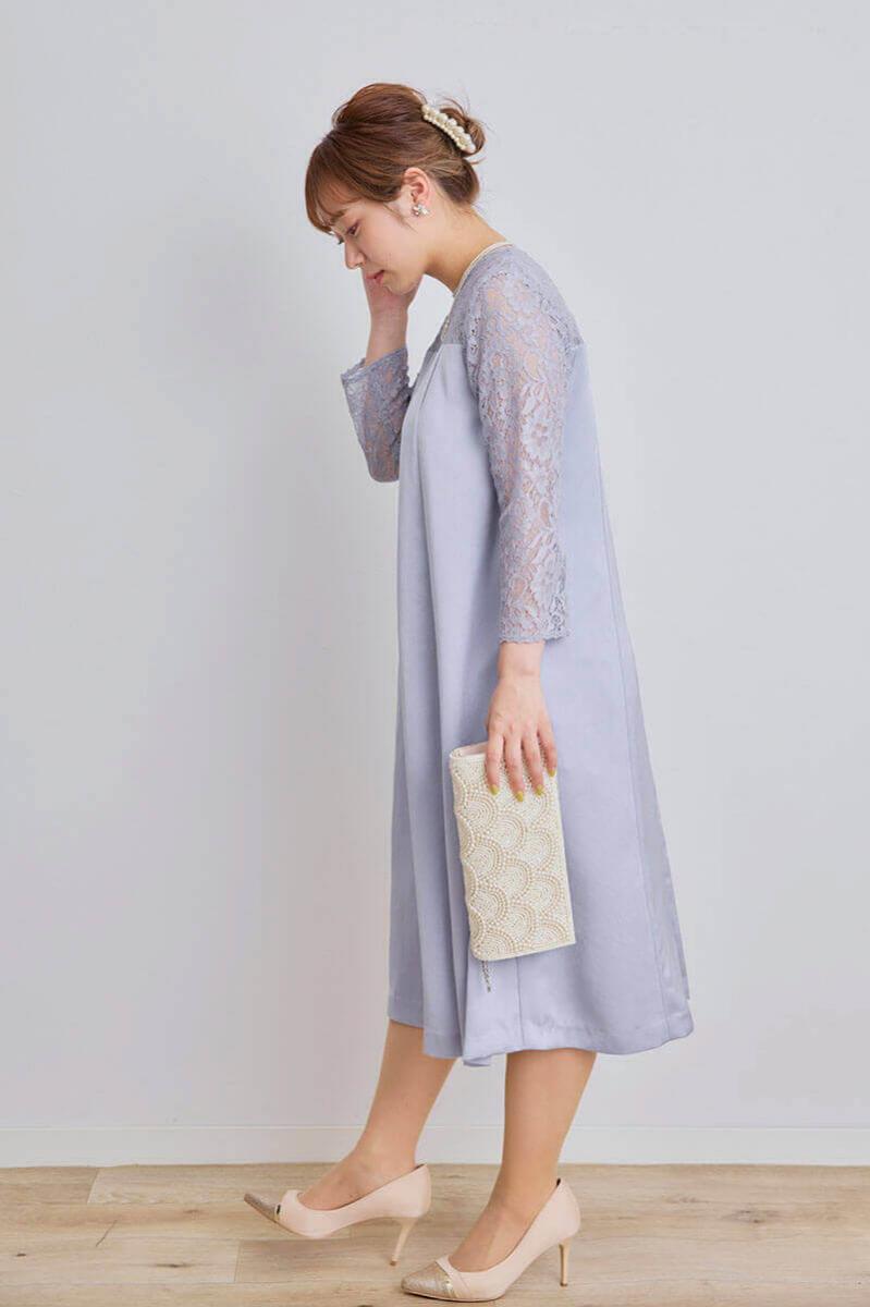 ブルーのマットサテンAラインドレス