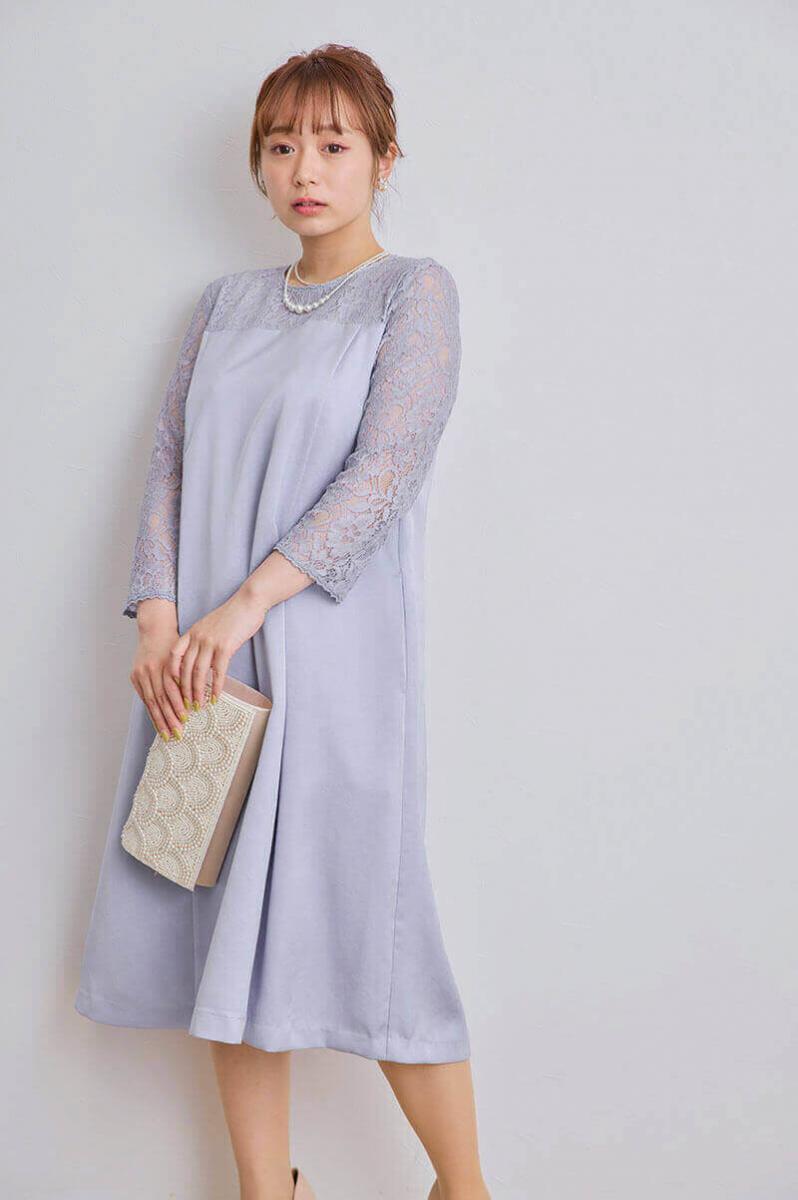 ブルーのマットサテンAラインドレス