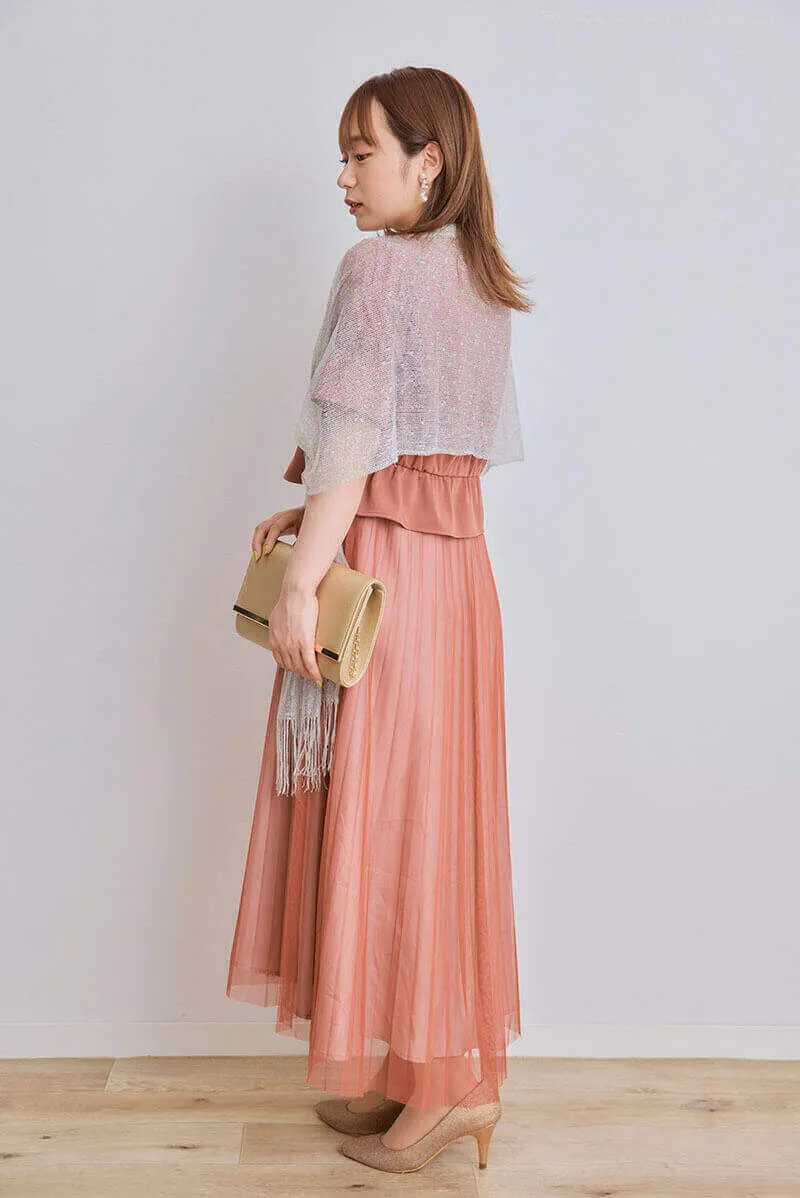 スモークピンクのカシュクールデザインドレス