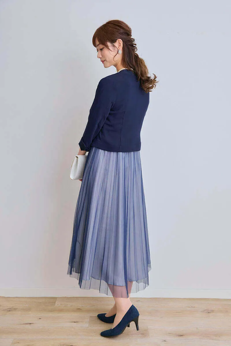 ネイビーのカシュクールデザインドレス