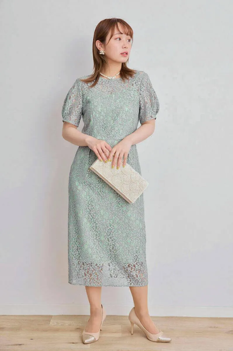 ライトグリーンの配色レースIラインドレス