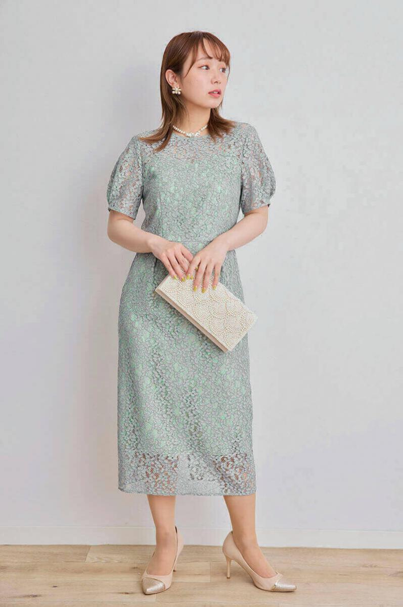 ライトグリーンの配色レースIラインドレス