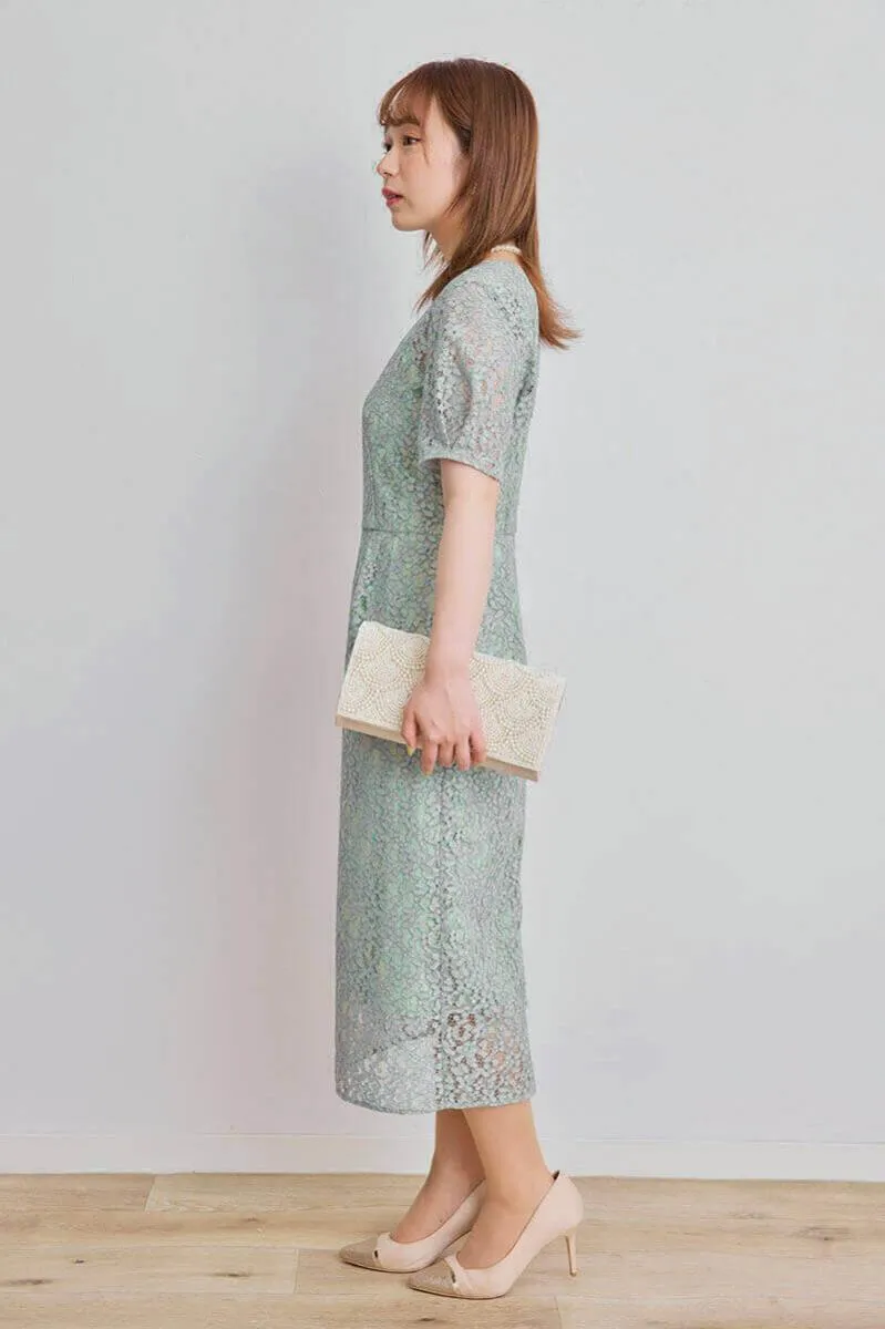 ライトグリーンの配色レースIラインドレス