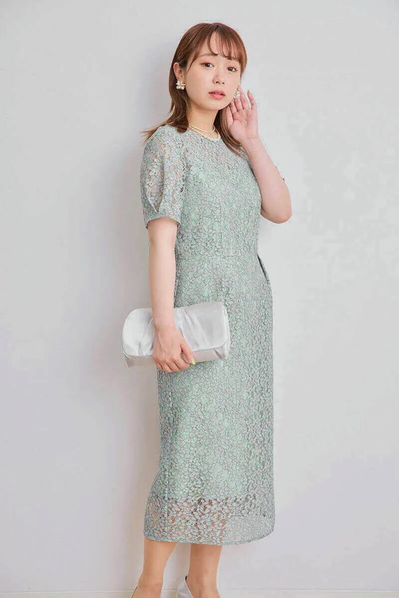 ライトグリーンの配色レースIラインドレス