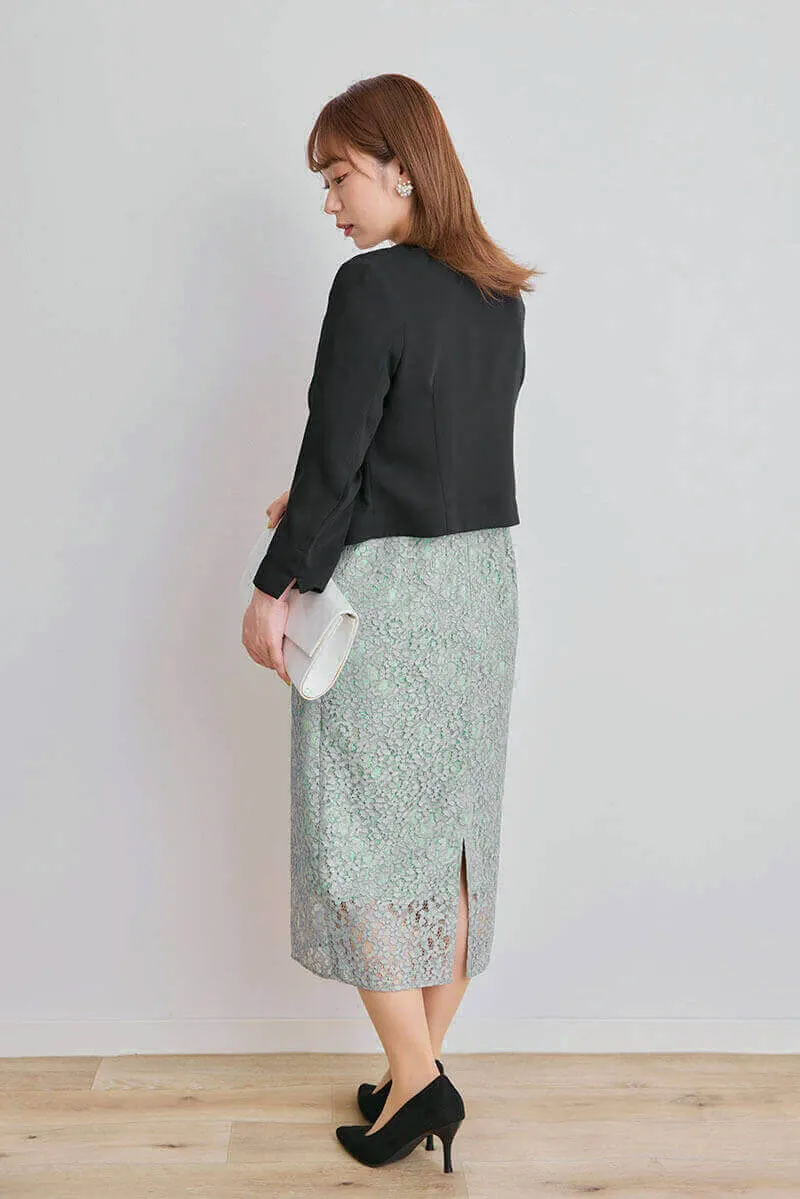 ライトグリーンの配色レースIラインドレス