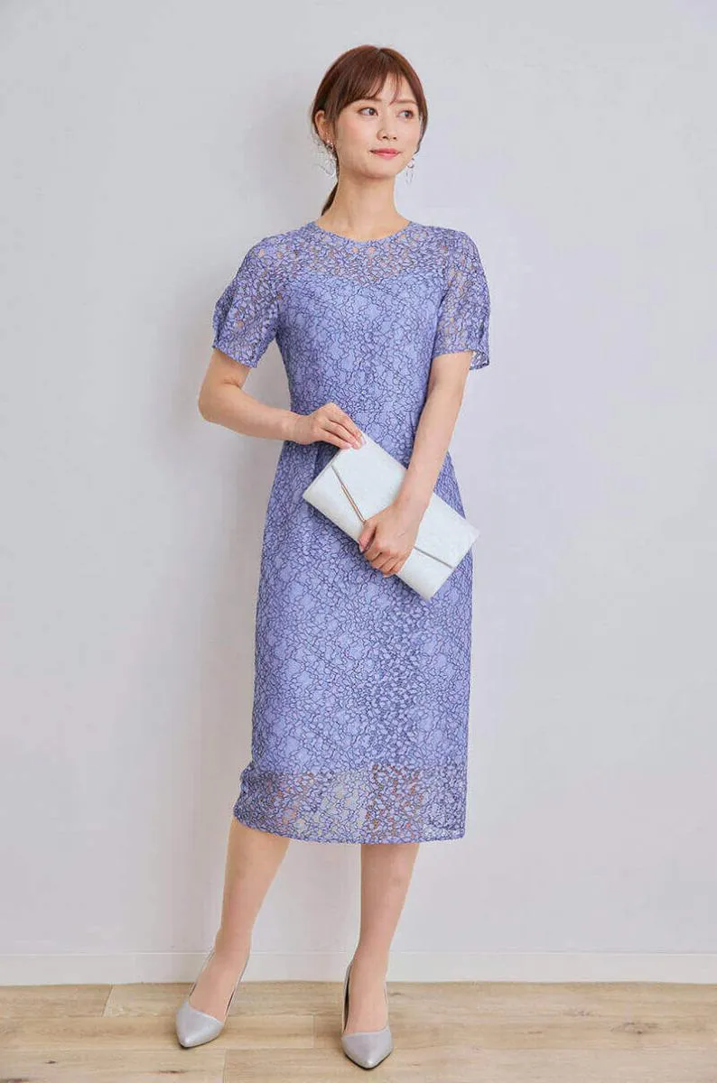 ブルーの配色レースIラインドレス