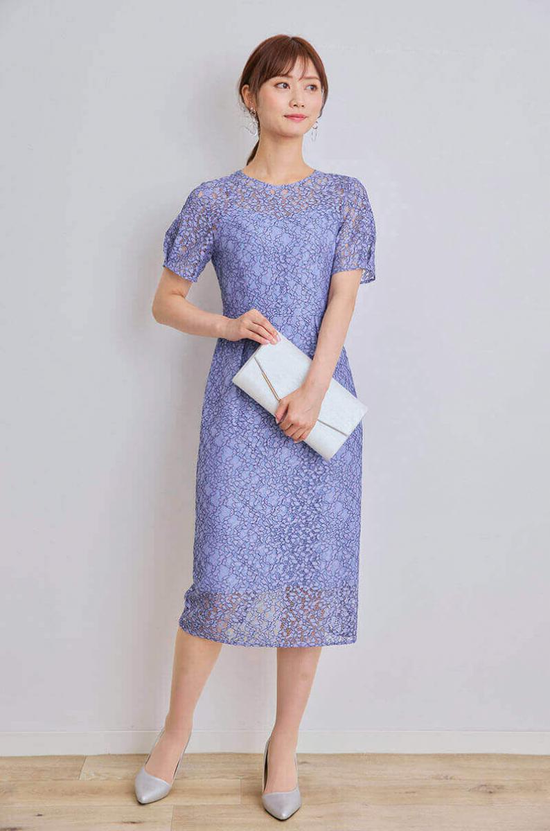 ブルーの配色レースIラインドレス