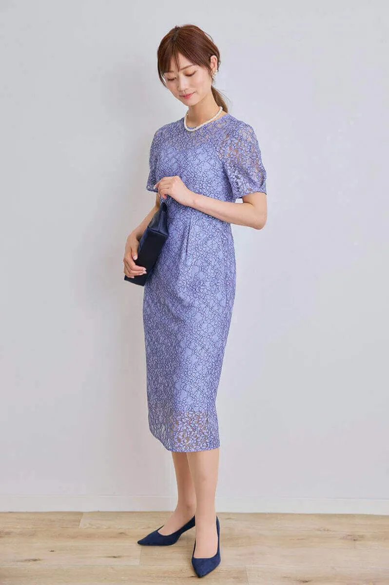 ブルーの配色レースIラインドレス