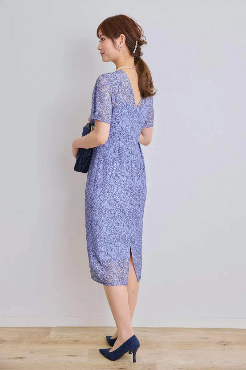 ブルーの配色レースIラインドレス