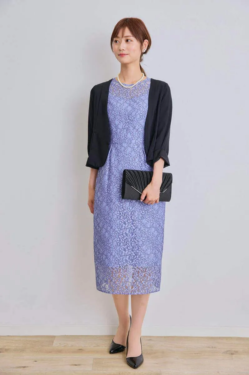 ブルーの配色レースIラインドレス