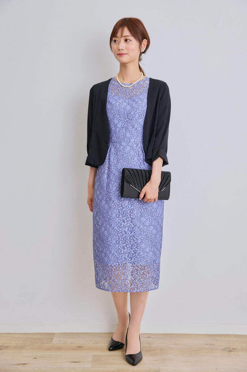 ブルーの配色レースIラインドレス