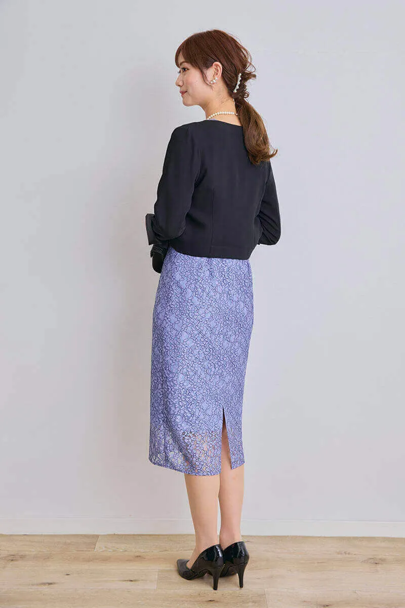 ブルーの配色レースIラインドレス