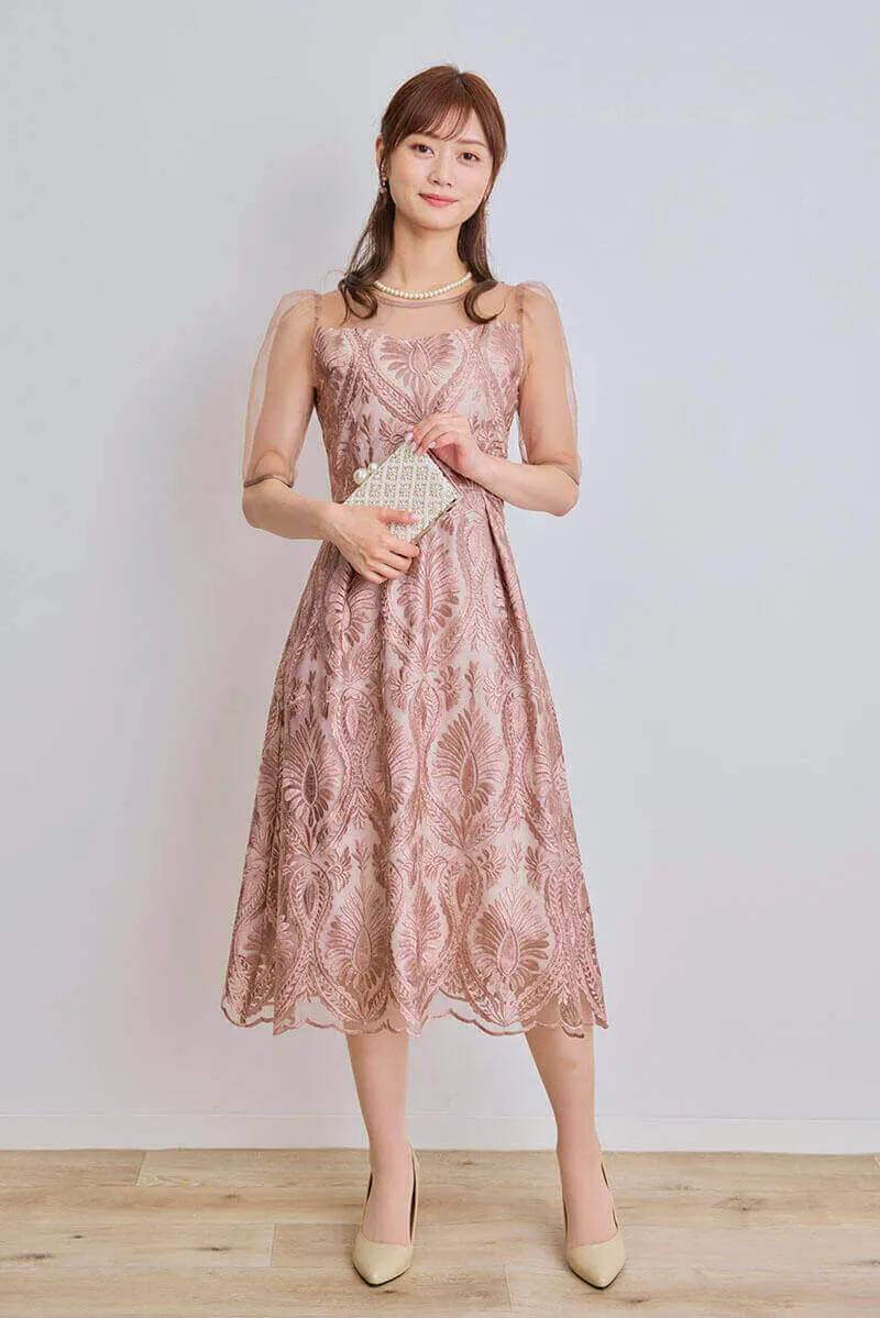 モカのダマスク柄シアードレス