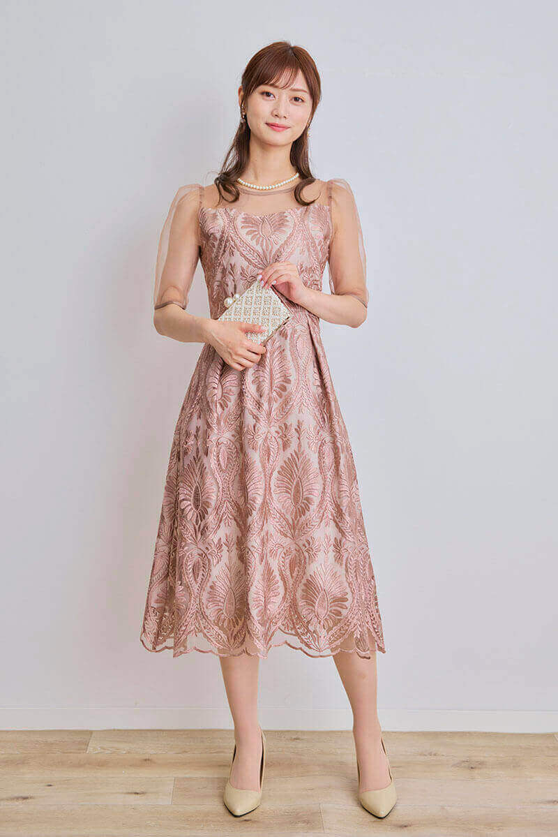 モカのダマスク柄シアードレス