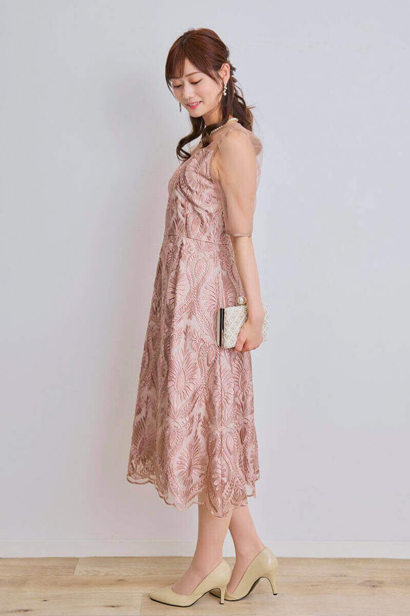 モカのダマスク柄シアードレス