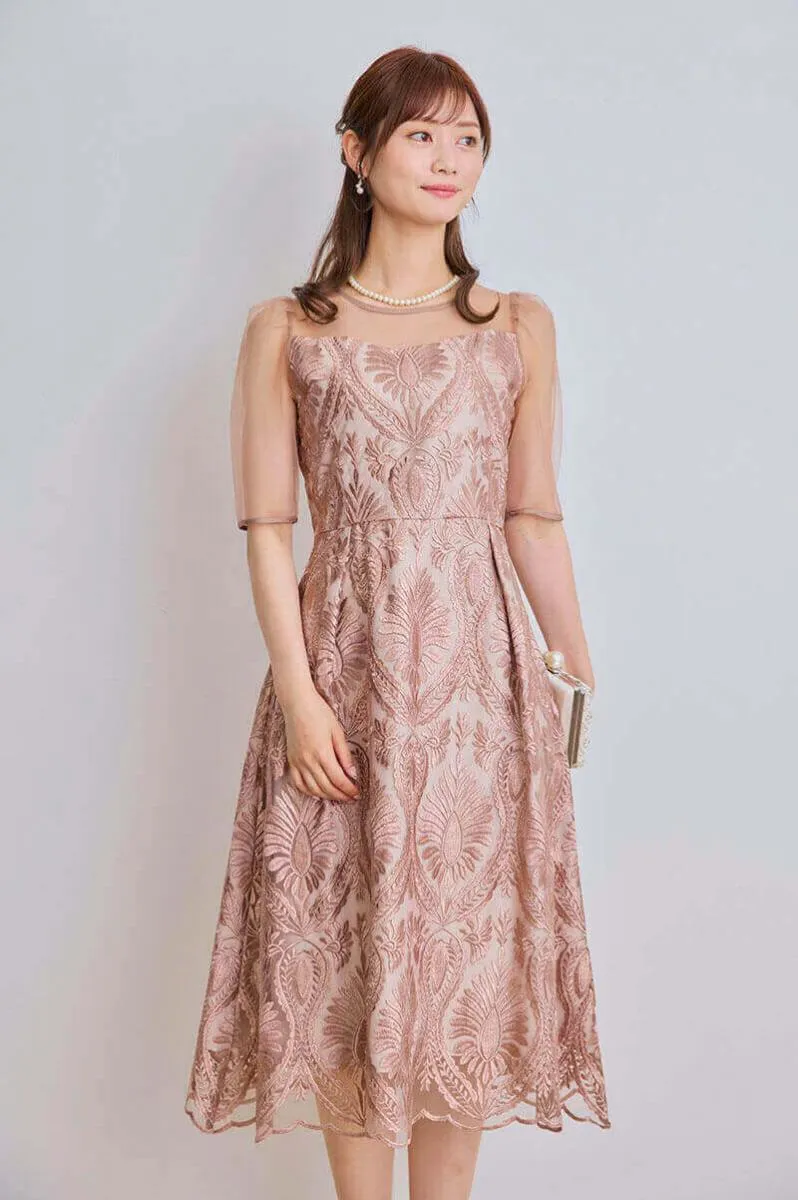 モカのダマスク柄シアードレス