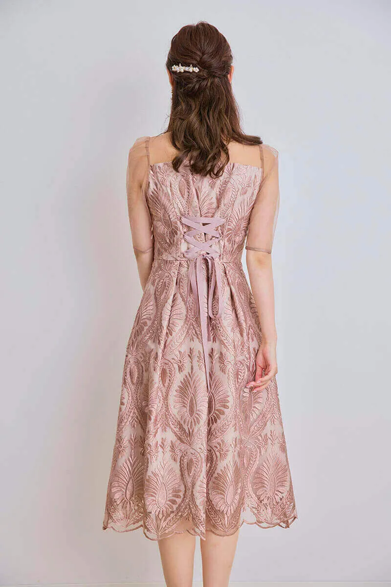 モカのダマスク柄シアードレス