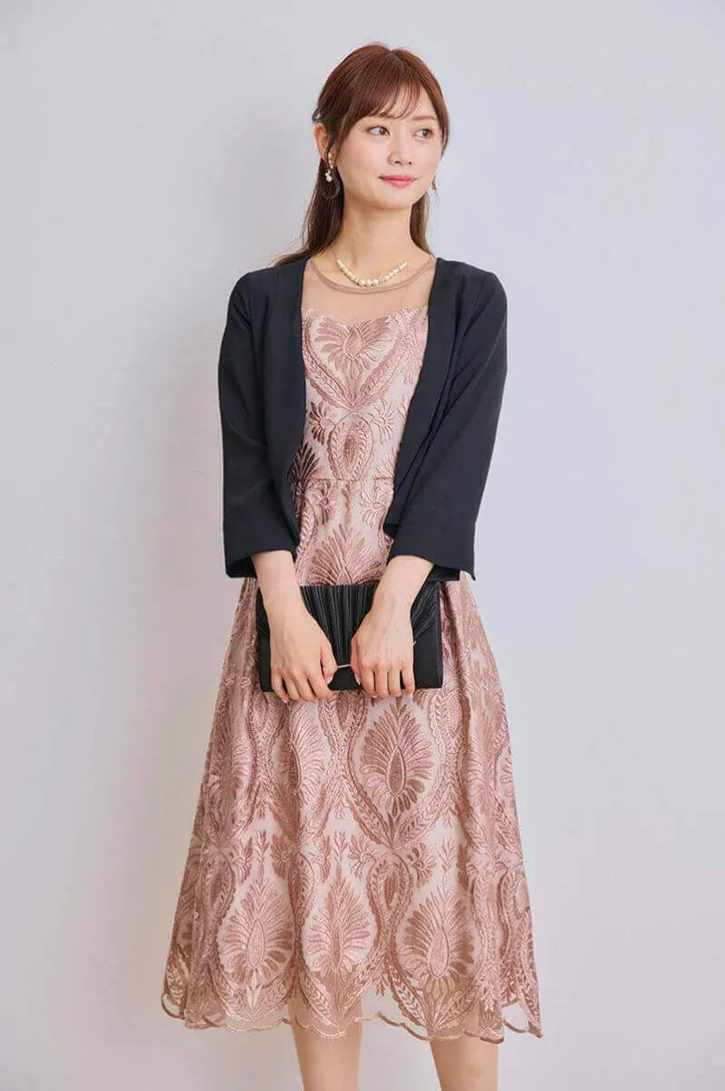 モカのダマスク柄シアードレス