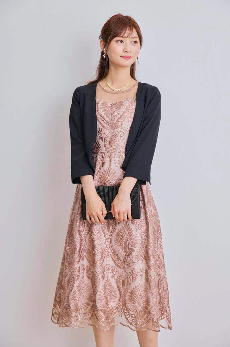 モカのダマスク柄シアードレス