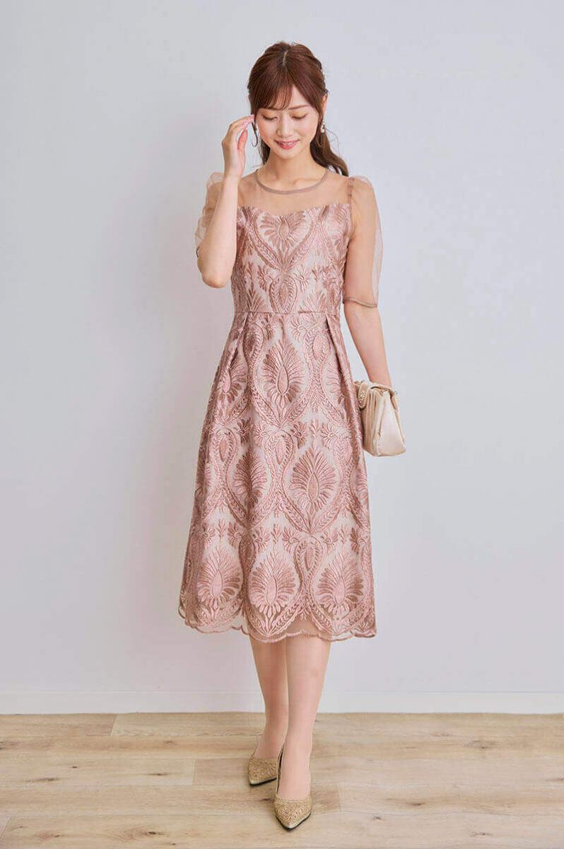 モカのダマスク柄シアードレス