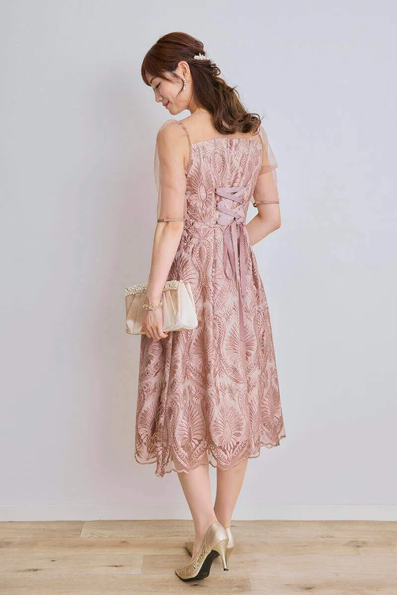 モカのダマスク柄シアードレス