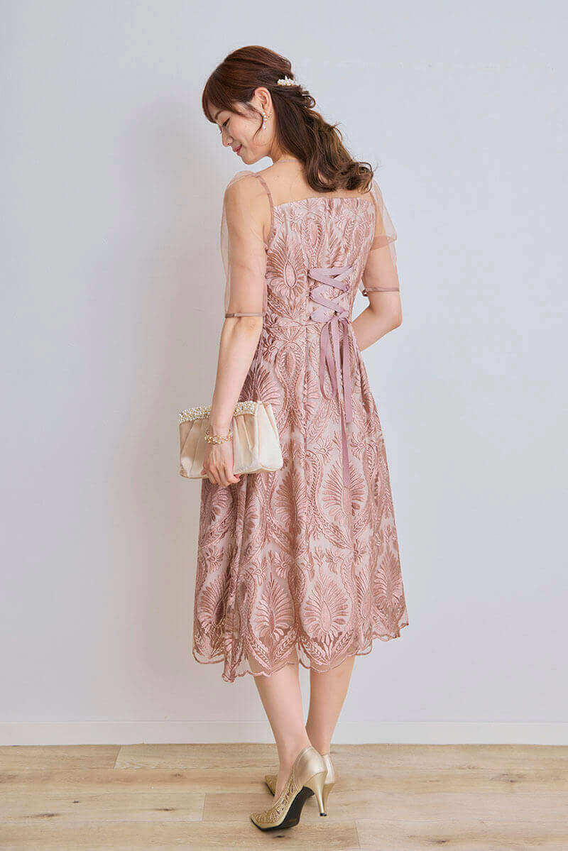 モカのダマスク柄シアードレス