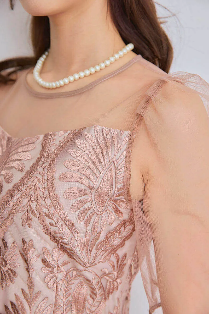 モカのダマスク柄シアードレス