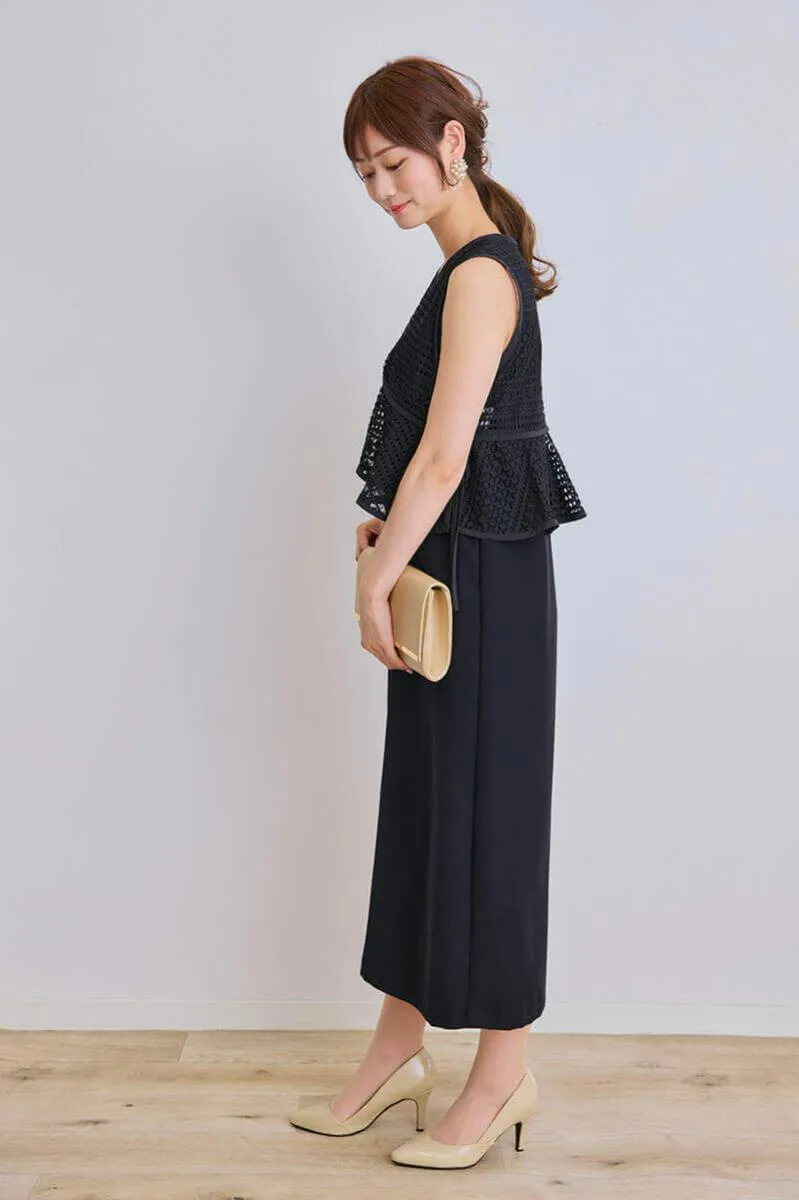 ブラックのレースビスチェセットドレス