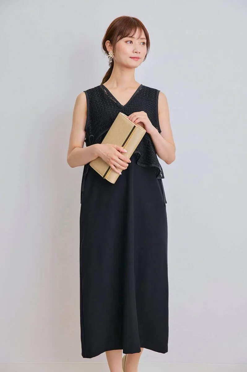 ブラックのレースビスチェセットドレス