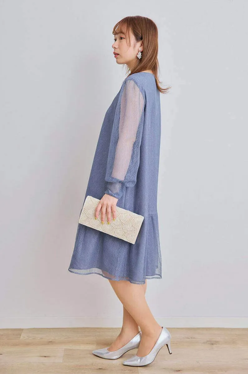 ブルーのメロンチュールショートドレス