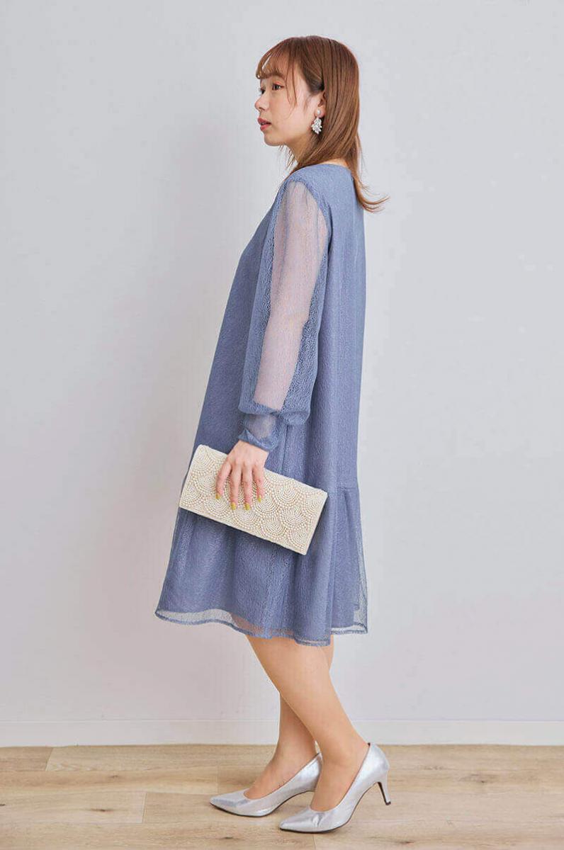 ブルーのメロンチュールショートドレス