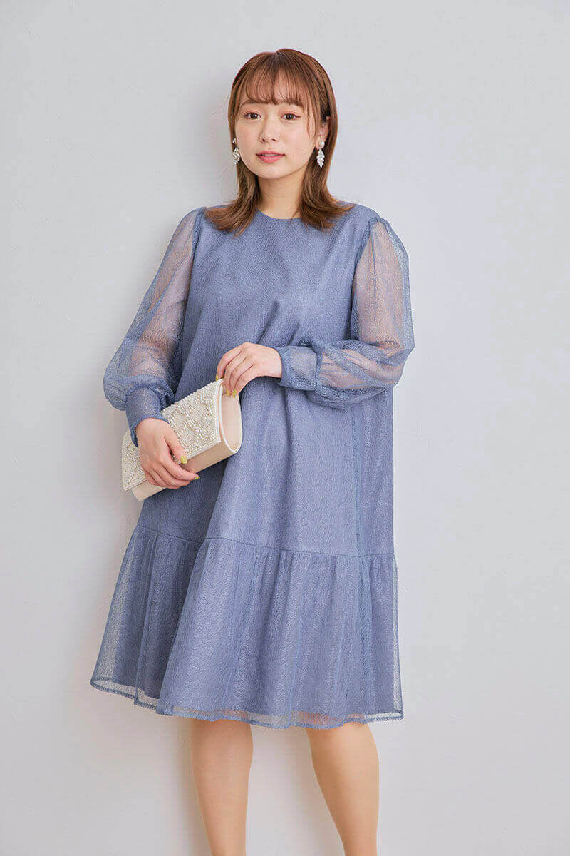 ブルーのメロンチュールショートドレス