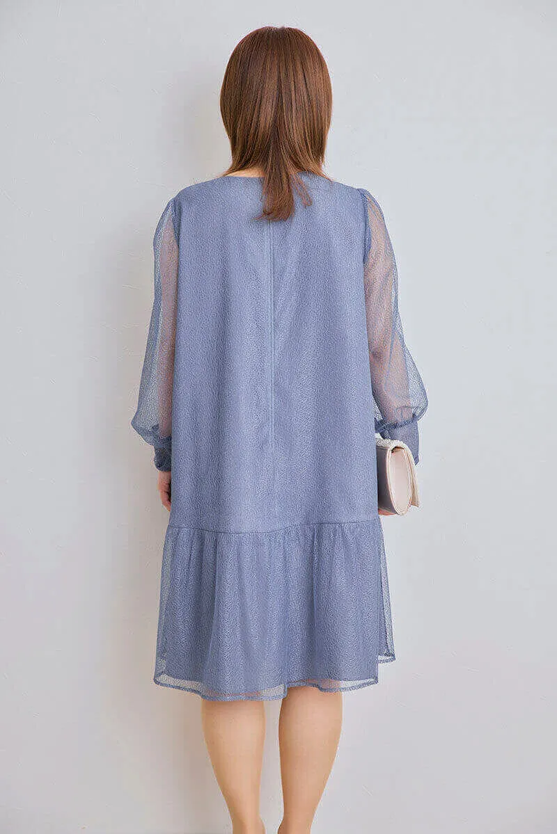ブルーのメロンチュールショートドレス