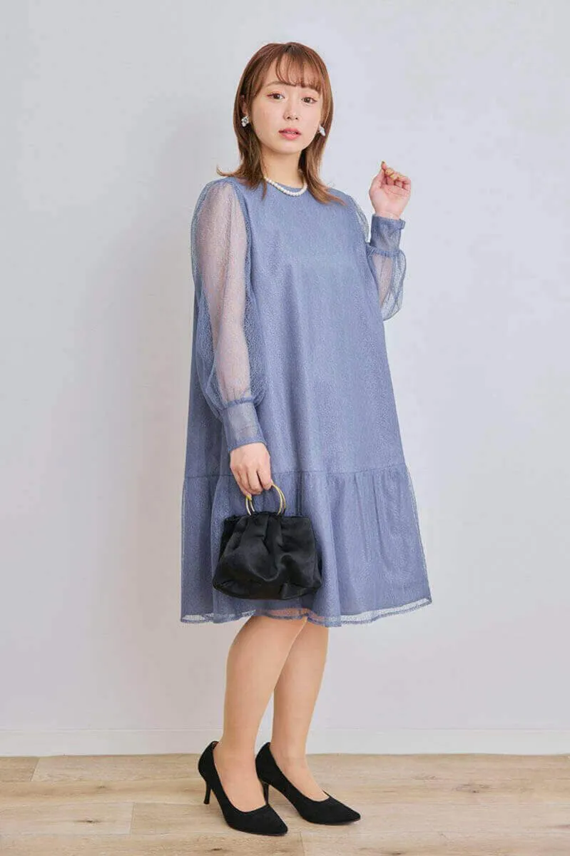 ブルーのメロンチュールショートドレス